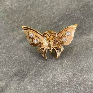 Vintage Avon Gold Butterfly Crystal Pin Brooch NOS